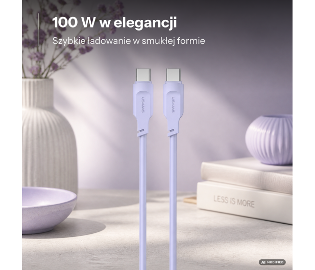 USAMS Kabel USB-C na USB-C 100W 1,2mPort Display purpurowy - 1569044 - zdjęcie 2